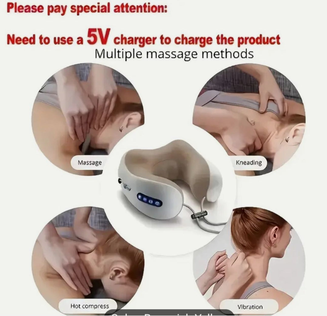 Neck Massage Pillow Electric Rechargeable U-Shaped Travel Custion Stress Relief