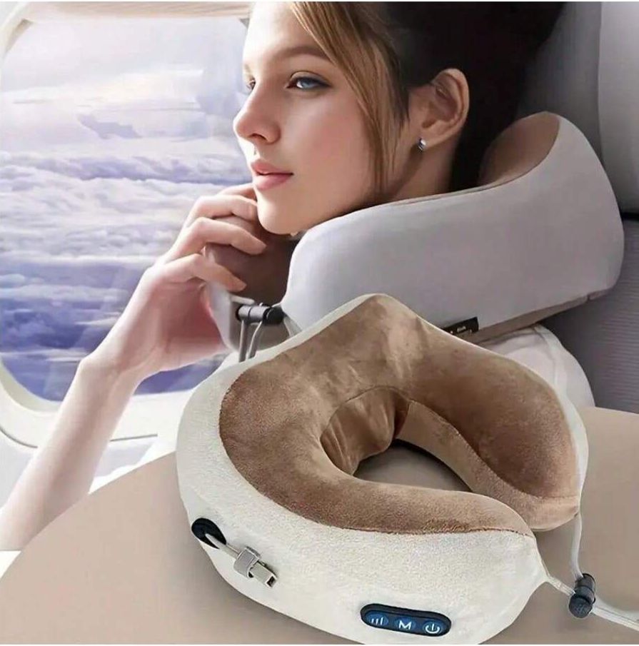 Neck Massage Pillow Electric Rechargeable U-Shaped Travel Custion Stress Relief