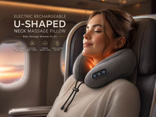 Neck Massage Pillow Electric Rechargeable U-Shaped Travel Custion Stress Relief